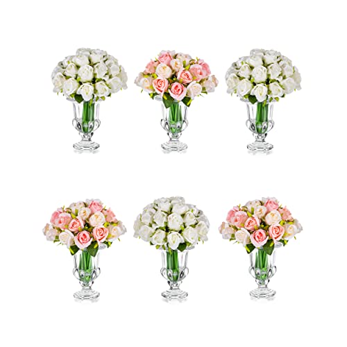 Small Flower Vases For Centerpieces, Set Of 6 Glasseam Glass Vases For Flowers, 6In Vintage Crystal Clear Vase, Wedding Table Compote Vase, Centerpiece Trumpet Vase For Aesthetic Room Decor #TOP8