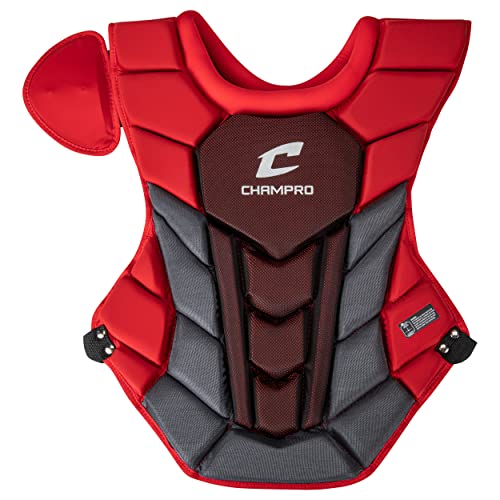 Champro Optimus Pro Plus Ergonomic Baseball Catcher’s Chest Protector For Commotio Cordis With Removeable Shoulder Cap, 16.5", Scarlet Red #TOP6
