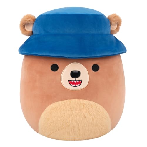 Image of Squishmallows Original 12in Stokely the Brown Kodiak Bear with Fuzzy Belly and Bucket Hat - Official Jazwares Plush (Medium-Sized)