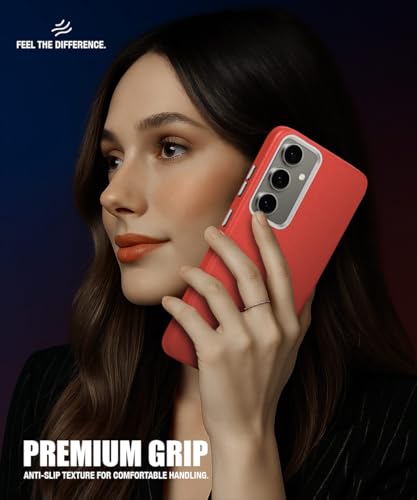 Image of WOW IMAGINE Back Cover for Samsung Galaxy S24 FE 5G | Shockproof Tough Leather Texture Hard Mobile Case | Ultra Slim Non-Slip Grip | Inner Velvet Fabric | Metal Camera Ring - Crimson Red