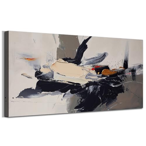 Arjun Abstract Canvas Wall Art Textured Large 48“x24” Framed- Black