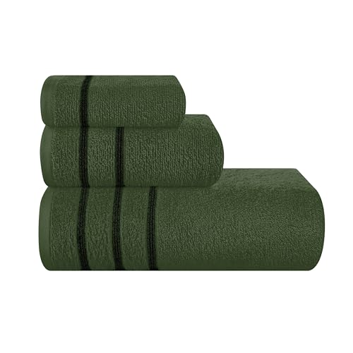 MyOwn Juego de 3 toallas de algodón ultrasuave, contiene una toalla de baño de 28 x 55 pulgadas, una toalla de mano de 16 x 24 pulgadas y un paño de lavado de 12 x 12 pulgadas, ideal para uso diario,
