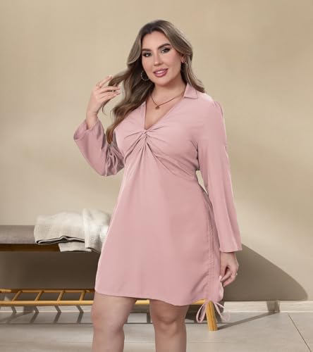 Image of VillbeCoser Women's Plus Size Dress Long Sleeve V Neck A Line Mini Short Cocktail Summer Casual Dress