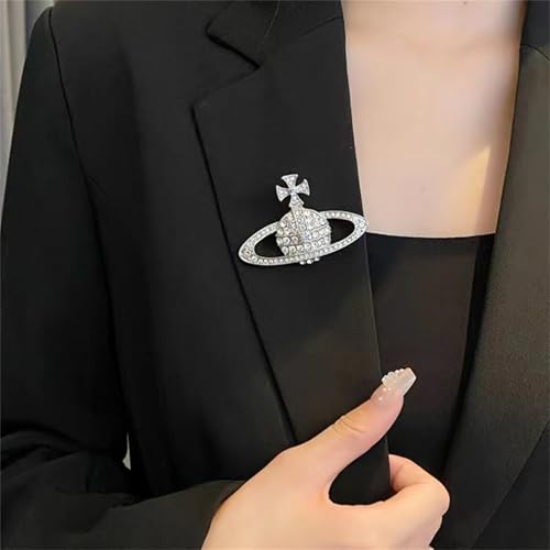 Image of Dreuyet Saturn Planet Brooch Pin for Women Ladies Dainty Rhinestone Star Lapel Pin Cubic Zirconia with Crystal Planet Brooch Fashion Dress Accessories Jewelry for Suit Clothing Jackets Badges