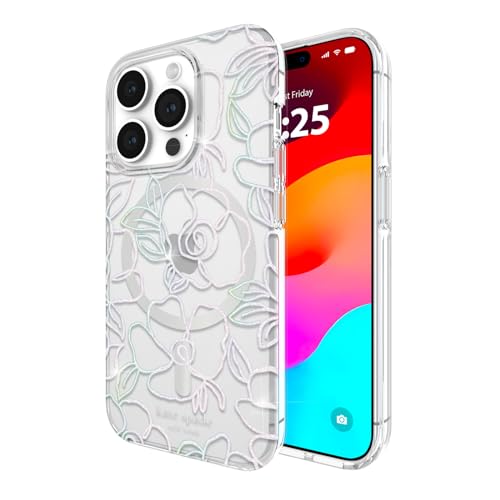 Coque iPhone 15 Pro MagSafe Kate Spade Fleur Argentée chic