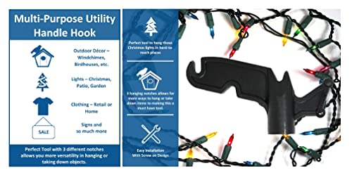 4 Pack - Multi Purpose Plastic Utility Hooks | Screw On Extension Pole Or Broom/Mop Handle Attachments | Handy Twist Pole Hook For Hanging Bird Feeders Christmas Tree Lights String Lights #TOP4