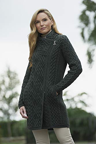 Aran Crafts Women's Irish Soft Cable Knitted Side Zip Coat (100% Merino Wool)2