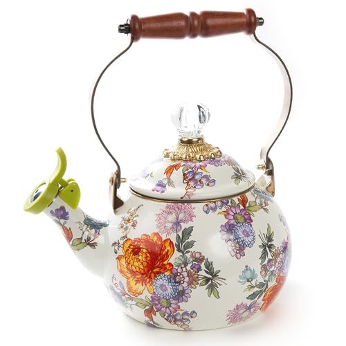 MACKENZIE-CHILDS Whistling Tea Kettle, White Flower Market