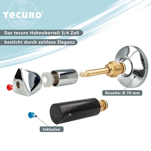 tecuro Hahnoberteil 3/4 Zoll für Unterputz-Absperrventile Kalt- Warmwasser mit Metall-Dreikanthaubengriff