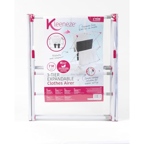 Kleeneze KL078834EU7 Extendable Clothes Airer - 3 Tier Folding Drying Rack, Standing Laundry Dryer with 7M Drying Space, Collapsible for Easy Storage, Tall Indoor/Outdoor Airer, Portable Clothes Horse - Image 12