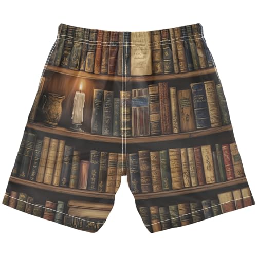 Boys Beach Board Shorts Book Library Retro Swim Trunk Teen Swimwear 8-16Y Multicolor2