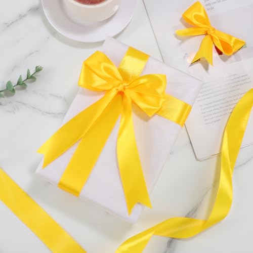 Image of woric Yellow Ribbon 1 Inch 50 Yards Fall Satin Ribbon | Gift Wrapping Baskets Bows Bouquet Crafts Fall Decor Harvest Party