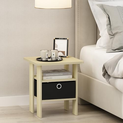 Furinno Andrey 3-Tier Square Side Table with Storage Bin, Light Steam Beech - image 3