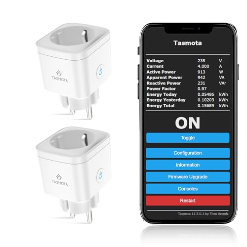 EIGHTREE Enchufe Tasmota, Enchufe Inteligente WiFi, Smart Home, ESP8685 con Home Assistant, MQTT, Domoticz, OpenHAB, ioBroker, 16A, solo 2,4GHz WLAN, 2PCs