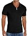 Askdeer Men's Polo Shirts Slim Fit Short Sleeve Zipper Polo T Shirt Muscle Golf Shirt Casual Classic Tee Black