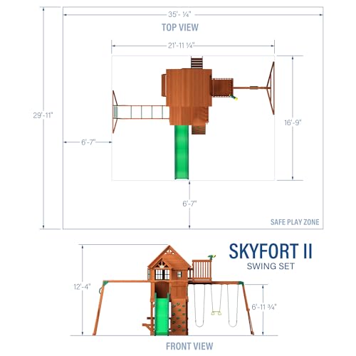 Image of Backyard Discovery Skyfort II Cedar Wood Swing Set with Wave Slide, Raised Clubhouse, Crow's Nest, Monkey Bars, Balcony, Belt Swings, Trapeze, Rock Wall, Picnic Table, Sandbox, Ladder, Outdoor Playset