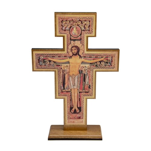 Intercession San Damiano Standing Wood Cross Crucifix