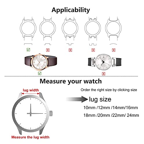 Bracelet montre cuir véritable souple et léger de 8 à 22 mm pour hommes et femmes
