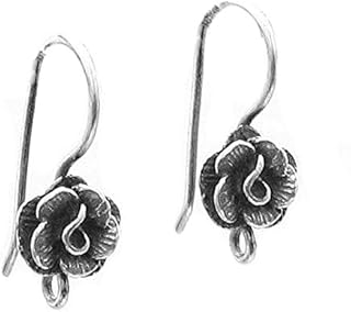 2pcs .925 Sterling Silver Rose Flower French Hook Earring Connector EarWires Findings/Antique