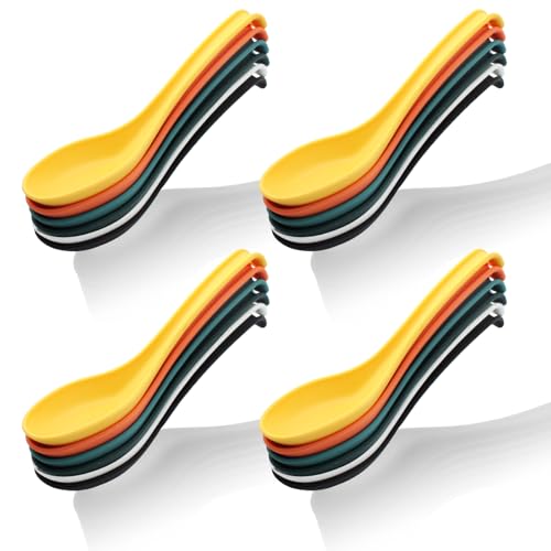 Cionyce 24 Pack Soup Spoons, Reusable Plastic Asian Table Spoon Made of Food Grade PP, BPA Free, Easy Clean, Dishwasher Safe(Mutil Color)