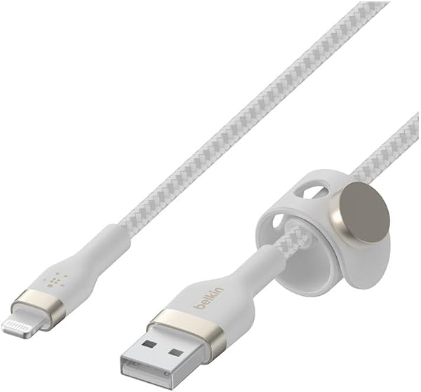 Belkin BoostCharge Pro Flex Örgülü USB Tip A - Yıldırım Kablosu (1M/3,3FT), MFi Sertifikalı Şarj Kablosu - Beyaz