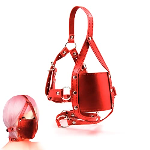 Masque De Bondage En Cuir Avec Bâillon Bouche Extrême Gag Godemiché En Silicone Balle,Masque Fétiche Réglable Avec Bâillon Balle,Sextoys Pour Femme Couples Jeux Sexuels Extrêmes (Rouge)