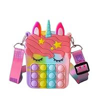 FASHION YO Unicorn Sensory Pop Toy Bag Girls Shoulder Bag, Silicone Pop Fidget Bag Poppet Handbag Purse Push Bubble Messenger Bag Anxiety Stress Relief for Children, Girls (Unicorn Rainbow Pop Bag)
