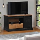 Woonisher TV-Schrank mit Schiebetür Schwarz 110x40x60cm Massivholz tv Schrank Sideboard fernsehschrank