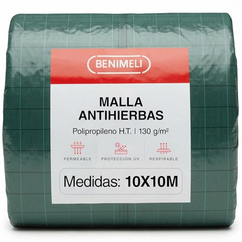 Benimeli Malla Antihierbas Huerto – Mantas Antihierba y Tela Antihierbas Jardín para Control de Malas Hierbas - Malla para Piscina, Huertos Urbanos - Tela Resistente 130 g/m² (Corte, 10x10M)