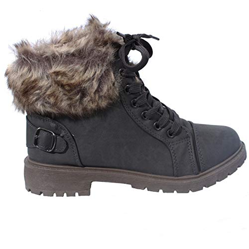 CORE COLLECTION Ladies Faux Fur Grip Sole Winter Warm Ankle Womens Boots Trainers Shoes Size 3-8 (Grey Numeric_6)