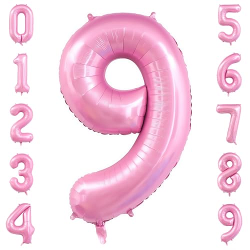 Image of Pastel Pink 9 Balloon Number,40 Inch Light Pink 9 Balloons Large Helium Foil Mylar Number 9 Balloon for Birthday Party Anniversary Decorations