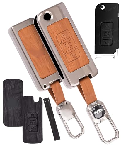 Image of Car Key Cover Compatible with Mahindra XUV-500 3-Button Smart Smart Flip Key (Dual Leather Metal (Black & Brown))
