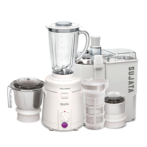 Sujata Multimix Juicer Mixer Grinder|900 Watts Double Ball Bearing Motor|22000 RPM|Non-Stop 90 Mins Running|3 Jars including 1750ml Blender with Coconut Milk Extractor,1000ml, 500ml Jar| (White)