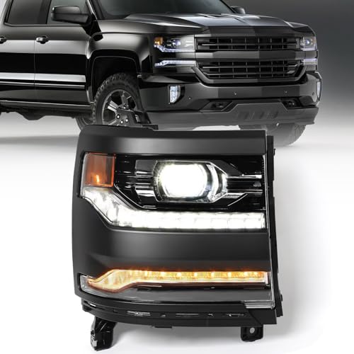 Huray Headlight for Chevy Silverado 1500 2016-2018 Silverado 1500 LD 2019 [Full LED Type] [DRL Projector] OE Head Lamp Replacement (Black, Passenger Side (Right))