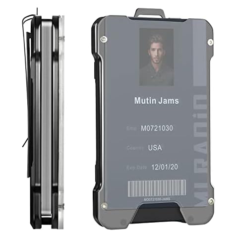 FDKOBE Minimalist Metal Wallet for Men with Clear Window ID Badge Holder - RFID Blocking Wallets with Money Clip - Ultra-Thin Aluminum Credit Card Wallet Holds up 15 Cards Cover