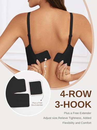 Womens Wireless Bras Comfort Push Up Bra No Underwire Everyday Bra Full Supportive Bralette Plunge Seamless Tshirt Bras Black