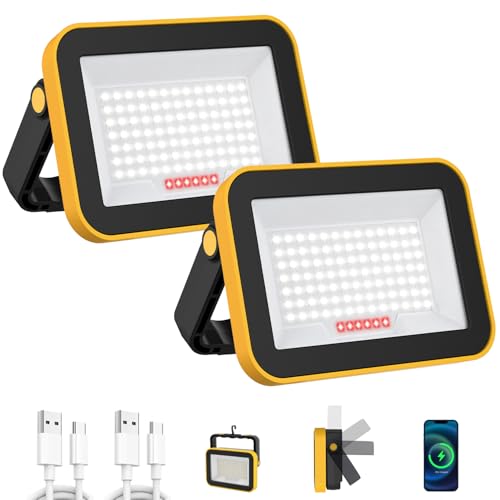 T-SUN Rechargeable Work Light Portable Flood Light for Outside Cordless LED Work Light with Tripod Hole Waterproof Trouble Light USB Powered for Camping Fishing Car Repaire Job Site 2 Packs