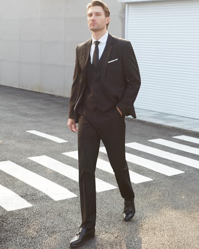 WULFUL Men's Slim Fit 3 Piece Suit, One Button Solid Blazer Business Party Jacket Vest Pants Set3