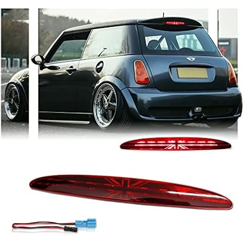 GSOWO Red Lens LED 3rd Brake Light for 2002-2006 MINI Cooper R50 R53 1st Gen, [Union Jack UK Flag] 8 Brilliant Red LED High Mount Brake Light - Red Lens Cover