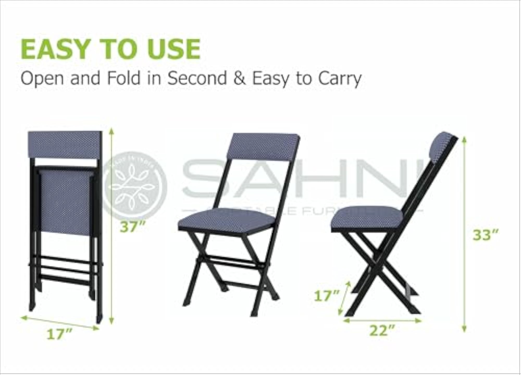 Heavy Duty Iron Folding Study Chair with Cushion Seat