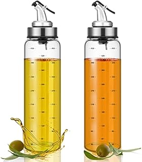Oil and Vinegar Bottle 2 Pieces 500 ml Oil Dispenser Glass Olive Oil Bottle with Anti-Fouling Cover and Scale for BBQ Cooking Kitchen Baking Salad Roasting Frying