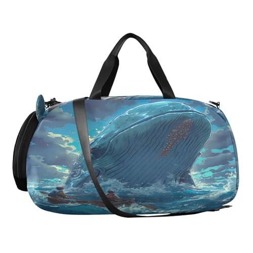 YETTASBIN Sport Travel Duffel Bag for Girls Boys, Killer Whale Large Waterproof Weekender Overnight Bag, Detachable Shoulder Strap Gym Bag with Shoe Compartment & Wet Pocket2