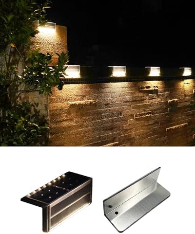 SHONELIGHTING Solar Pool Lights, IP67 Waterproof Step Lights for Outside, Heavy Duty Stainless-Steel Retaining Wall Light, Ultra-Thin & Anti-Trip 26LEDs in 2-Way for Path, Stair (Warm White, 2Pack)