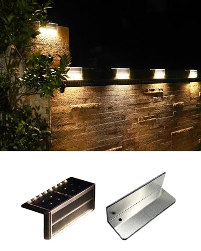 SHONELIGHTING Solar Pool Lights, IP67 Waterproof Step Lights for Outside, Heavy Duty Stainless-Steel Retaining Wall Light, Ultra-Thin & Anti-Trip 26LEDs in 2-Way for Path, Stair (Warm White, 2Pack)