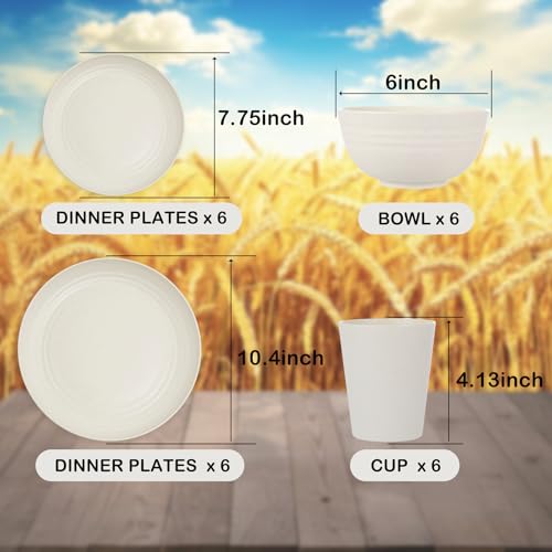 supernal 24pcs Wheat Straw Dinnerware,Unbreakable Dinner Plates Set,Microwave Dishwasher Safe,Beige Reusable Plates for Picnic,Birthday,Camping by supernal - Used condition - Image 3