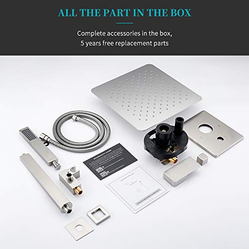 Esnbia Shower System, 12 Inch Ceiling Mount Brushed Nickel Shower Faucet Bathroom Luxury Rain Mixer Shower Combo Set Rainfall Shower Head System (Rough in Shower Faucet Vlave Include） - Thumbnail 6