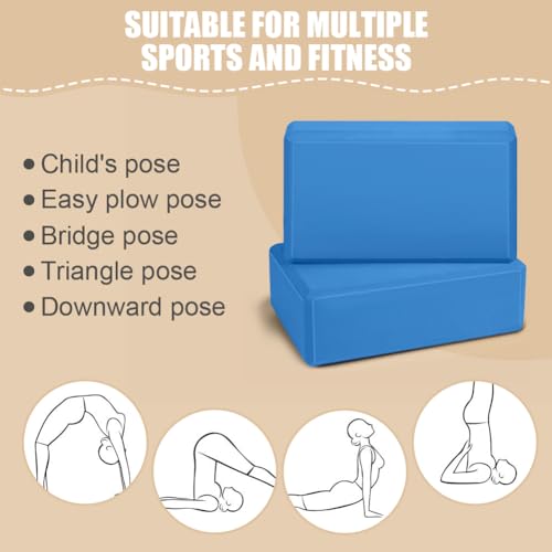 Image of Flintronic Yoga Blocks Set of 2, Sports Yoga Blocks, Gym Bricks, Non-Slip Lightweight Yoga Block, High-Density EVA Foam Yoga Block for Yoga Pilates Training and Home Exercise, Blue