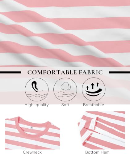 Image of KESIHAN Mens Striped Long Sleeve Shirt Crewneck Casual Basic Stripe Tee | Crewneck long sleeve striped tee with cotton spandex fabric,casual regular fit basic style for daily wear and layering.