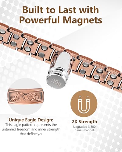 Feraco Copper Bracelet for Men-Magnetic Bracelets 99.99% Pure Copper Jewelry Gift with Adjustable Sizing Tool, Magnetic Field Therapy Jewelry with Eagle Pattern - image 5