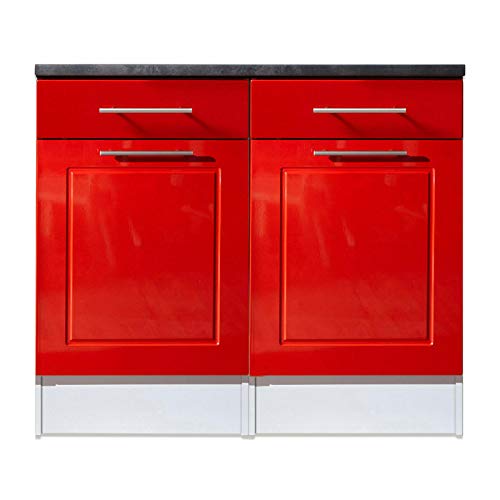 Unterschrank Küche rot Hochglanz Valenzia 2 Küchenschrank Schrank Metall 100 cm Cover